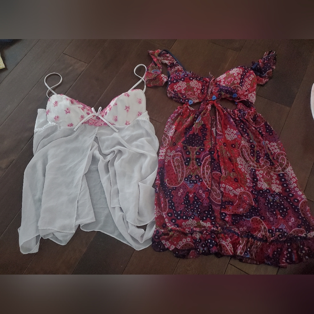 Lingerie dresses size Xl one pink and white the other pink with colorful…